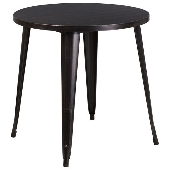 Commercial Grade 30" Round Black-Antique Gold Metal Indoor-Outdoor Table CH-51090-29-BQ-GG