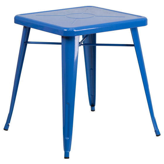 Commercial Grade 23.75" Square Blue Metal Indoor-Outdoor Table CH-31330-29-BL-GG