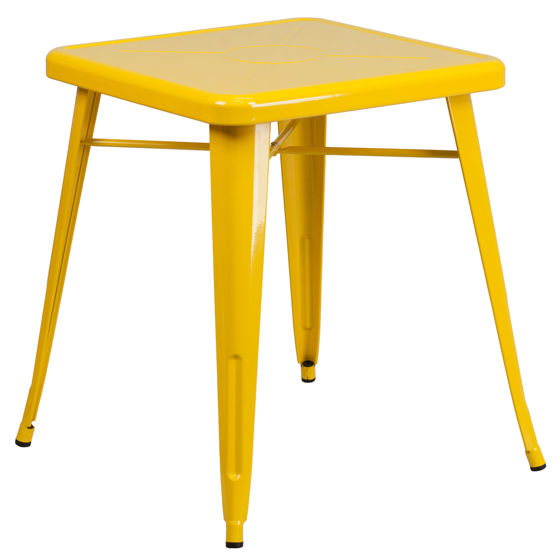 Commercial Grade 23.75" Square Yellow Metal Indoor-Outdoor Table CH-31330-29-YL-GG