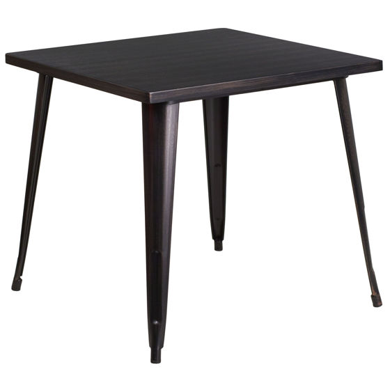 Commercial Grade 31.75" Square Black-Antique Gold Metal Indoor-Outdoor Table CH-51040-29-BQ-GG