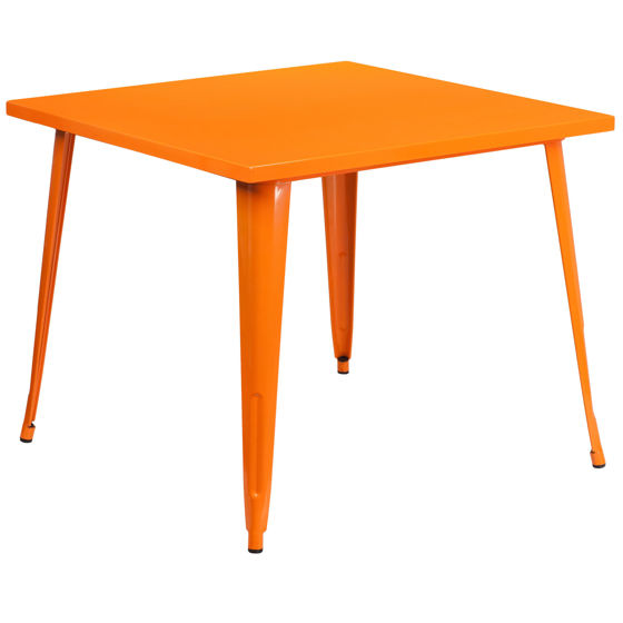 Commercial Grade 35.5" Square Orange Metal Indoor-Outdoor Table CH-51050-29-OR-GG 