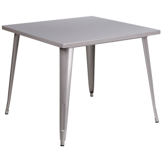 Commercial Grade 35.5" Square Silver Metal Indoor-Outdoor Table CH-51050-29-SIL-GG