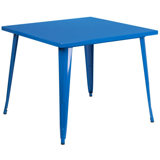 Commercial Grade 35.5" Square Blue Metal Indoor-Outdoor Table CH-51050-29-BL-GG