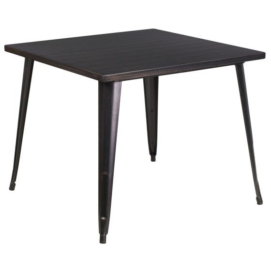 Commercial Grade 35.5" Square Black-Antique Gold Metal Indoor-Outdoor Table CH-51050-29-BQ-GG