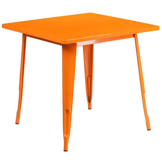 Commercial Grade 31.5" Square Orange Metal Indoor-Outdoor Table ET-CT002-1-OR-GG
