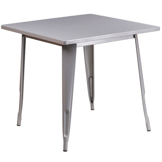 Commercial Grade 31.5" Square Silver Metal Indoor-Outdoor Table ET-CT002-1-SIL-GG