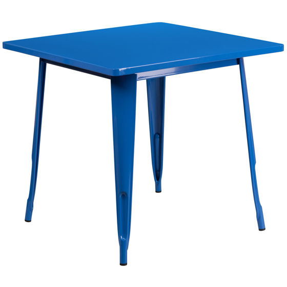 Commercial Grade 31.5" Square Blue Metal Indoor-Outdoor Table ET-CT002-1-BL-GG