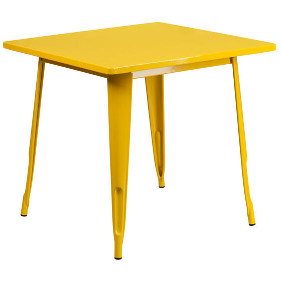 Commercial Grade 31.5" Square Yellow Metal Indoor-Outdoor Table ET-CT002-1-YL-GG