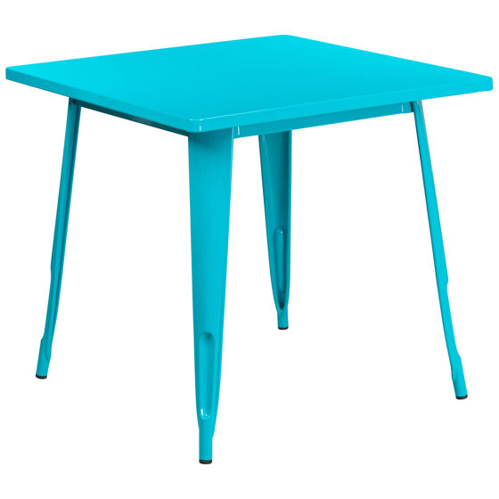Commercial Grade 31.5" Square Crystal Teal-Blue Metal Indoor-Outdoor Table ET-CT002-1-CB-GG