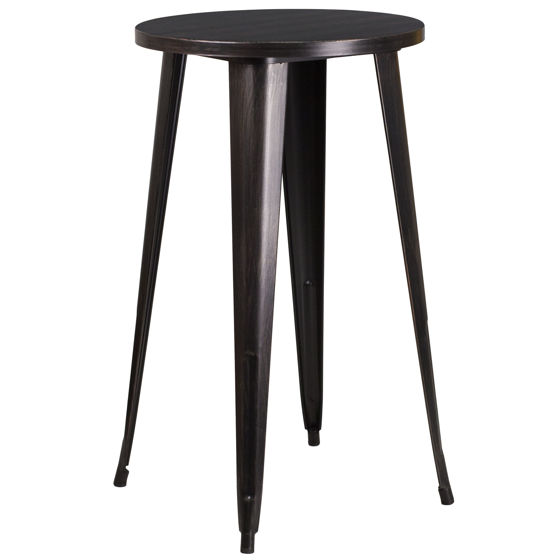 Commercial Grade 24" Round Black-Antique Gold Metal Indoor-Outdoor Bar Height Table CH-51080-40-BQ-GG