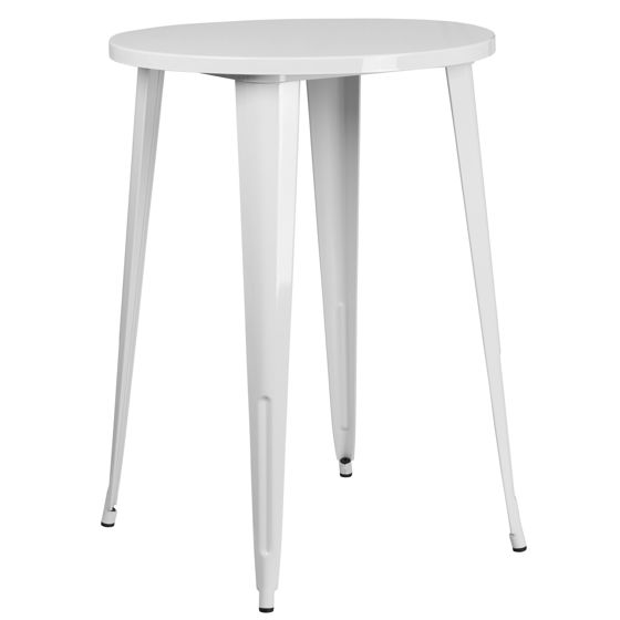 Commercial Grade 30" Round White Metal Indoor-Outdoor Bar Height Table CH-51090-40-WH-GG