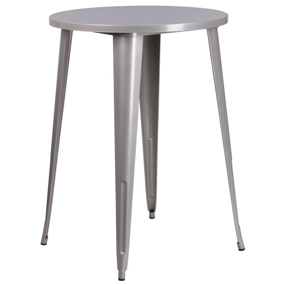 Commercial Grade 30" Round Silver Metal Indoor-Outdoor Bar Height Table CH-51090-40-SIL-GG