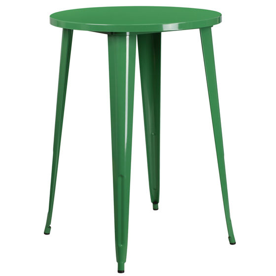 Commercial Grade 30" Round Green Metal Indoor-Outdoor Bar Height Table CH-51090-40-GN-GG