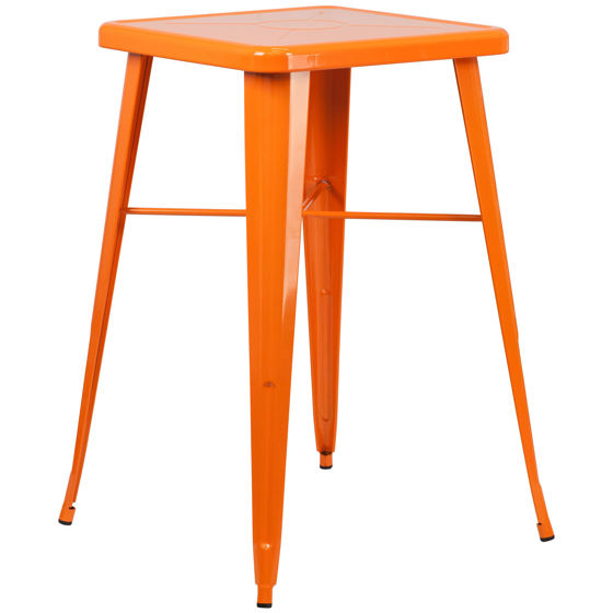 Commercial Grade 23.75" Square Orange Metal Indoor-Outdoor Bar Height Table CH-31330-OR-GG