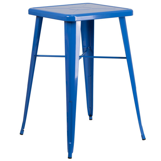Commercial Grade 23.75" Square Blue Metal Indoor-Outdoor Bar Height Table CH-31330-BL-GG