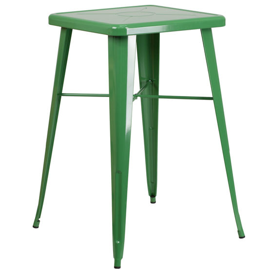 Commercial Grade 23.75" Square Green Metal Indoor-Outdoor Bar Height Table  CH-31330-GN-GG