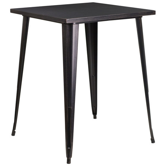 Commercial Grade 31.5" Square Black-Antique Gold Metal Indoor-Outdoor Bar Height Table CH-51040-40-BQ-GG