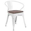 White Metal Chair with Wood Seat and Arms CH-31270-WH-WD-GG