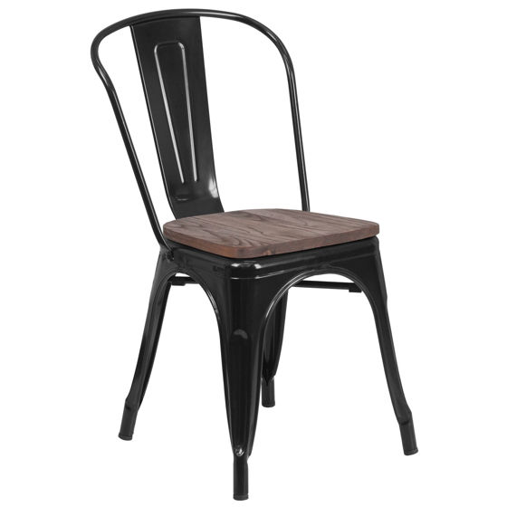 Black Metal Stackable Chair with Wood Seat CH-31230-BK-WD-GG