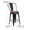 24" High Black Metal Counter Height Stool with Back and Wood Seat CH-31320-24GB-BK-WD-GG