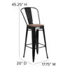30" High Black Metal Barstool with Back and Wood Seat CH-31320-30GB-BK-WD-GG