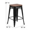 Picture of 24" High Backless Black Metal Counter Height Stool with Square Wood Seat