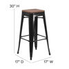 Picture of 30" High Backless Black Metal Barstool with Square Wood Seat