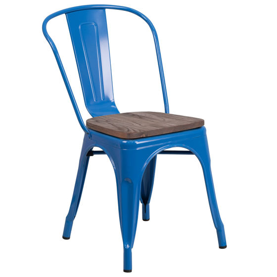 Blue Metal Stackable Chair with Wood Seat CH-31230-BL-WD-GG