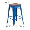 24" High Backless Blue Metal Counter Height Stool with Square Wood Seat CH-31320-24-BL-WD-GG