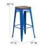 30" High Backless Blue Metal Barstool with Square Wood Seat CH-31320-30-BL-WD-GG