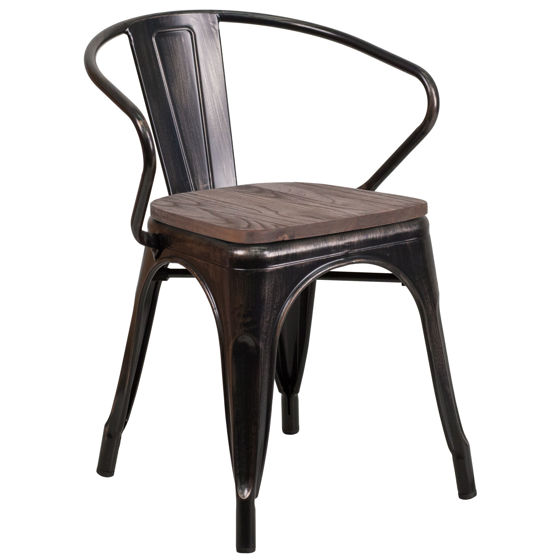 Black-Antique Gold Metal Chair with Wood Seat and Arms CH-31270-BQ-WD-GG