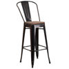 30" High Black-Antique Gold Metal Barstool with Back and Wood Seat CH-31320-30GB-BQ-WD-GG