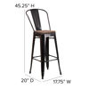 30" High Black-Antique Gold Metal Barstool with Back and Wood Seat CH-31320-30GB-BQ-WD-GG