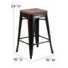 24" High Backless Black-Antique Gold Metal Counter Height Stool with Square Wood Seat CH-31320-24-BQ-WD-GG
