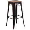 30" High Backless Black-Antique Gold Metal Barstool with Square Wood Seat CH-31320-30-BQ-WD-GG