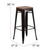 30" High Backless Black-Antique Gold Metal Barstool with Square Wood Seat CH-31320-30-BQ-WD-GG