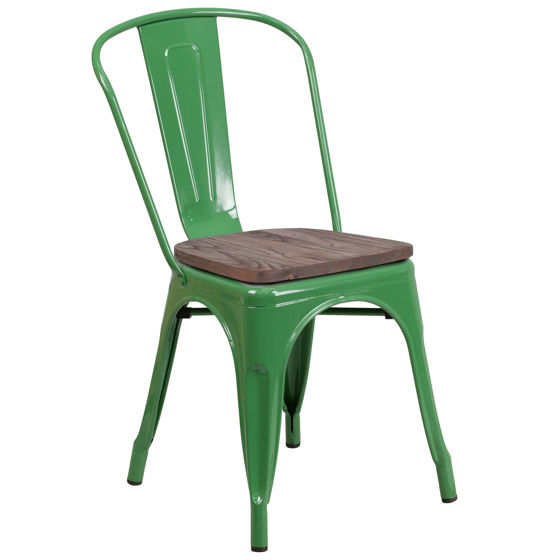 Green Metal Stackable Chair with Wood Seat CH-31230-GN-WD-GG