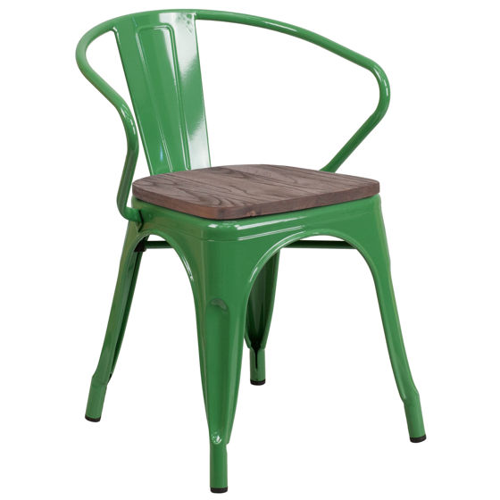 Green Metal Chair with Wood Seat and Arms CH-31270-GN-WD-GG
