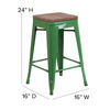 24" High Backless Green Metal Counter Height Stool with Square Wood Seat CH-31320-24-GN-WD-GG