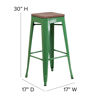 30" High Backless Green Metal Barstool with Square Wood Seat CH-31320-30-GN-WD-GG