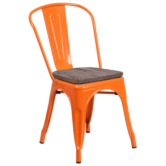 Orange Metal Stackable Chair with Wood Seat CH-31230-OR-WD-GG