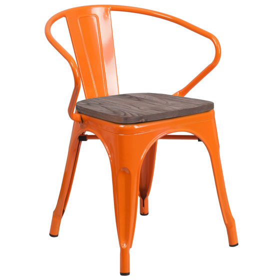 Orange Metal Chair with Wood Seat and Arms CH-31270-OR-WD-GG