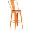 30" High Orange Metal Barstool with Back and Wood Seat CH-31320-30GB-OR-WD-GG