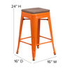 24" High Backless Orange Metal Counter Height Stool with Square Wood Seat CH-31320-24-OR-WD-GG