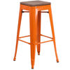 30" High Backless Orange Metal Barstool with Square Wood Seat CH-31320-30-OR-WD-GG