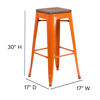 30" High Backless Orange Metal Barstool with Square Wood Seat CH-31320-30-OR-WD-GG