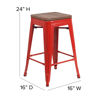 24" High Backless Red Metal Counter Height Stool with Square Wood Seat CH-31320-24-RED-WD-GG