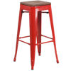 30" High Backless Red Metal Barstool with Square Wood Seat CH-31320-30-RED-WD-GG