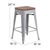 24" High Backless Silver Metal Counter Height Stool with Square Wood Seat CH-31320-24-SIL-WD-GG
