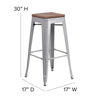 30" High Backless Silver Metal Barstool with Square Wood Seat CH-31320-30-SIL-WD-GG